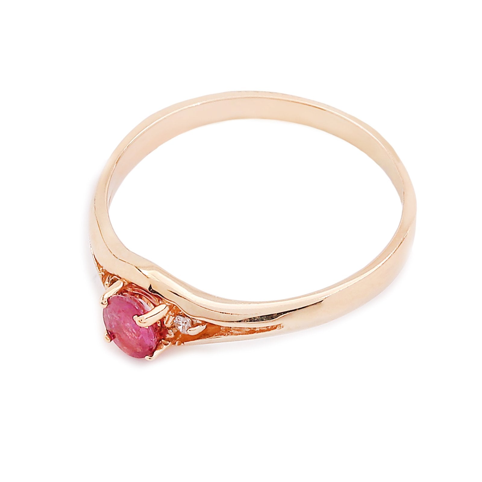 Yellow Gold Ruby Ring with two small diamonds, 14k, 1.55gr