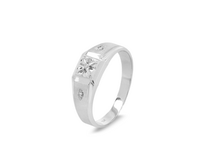 10K White Gold Men's Diamond Signet Ring