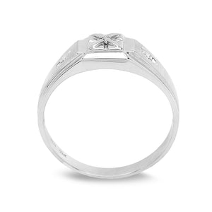 White Gold Ring, Thick Band with one Round Diamond, 10k