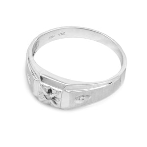 White Gold Ring, Thick Band with one Round Diamond, 10k