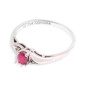 10K White Gold Round Ruby Ring Elegant Bypass Design