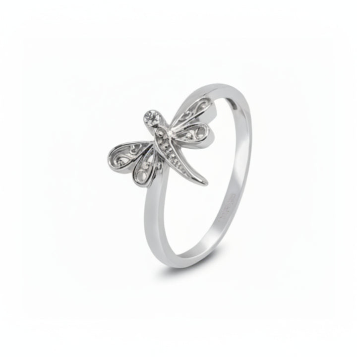 10K White Gold Dragon Fly Small Diamond Ring