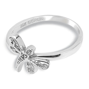 White Gold Dragon Fly Ring with Small Diamond, 10k