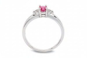 10K White Gold Ring with Ruby and six natural Round Diamonds TDW: 0.01ct