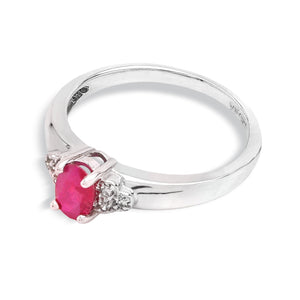 10K White Gold Ring with Ruby and six natural Round Diamonds TDW: 0.01ct