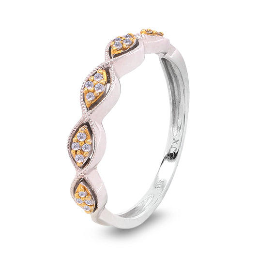 White and Yellow Gold Ring setting with 20 Round Diamonds, 14k