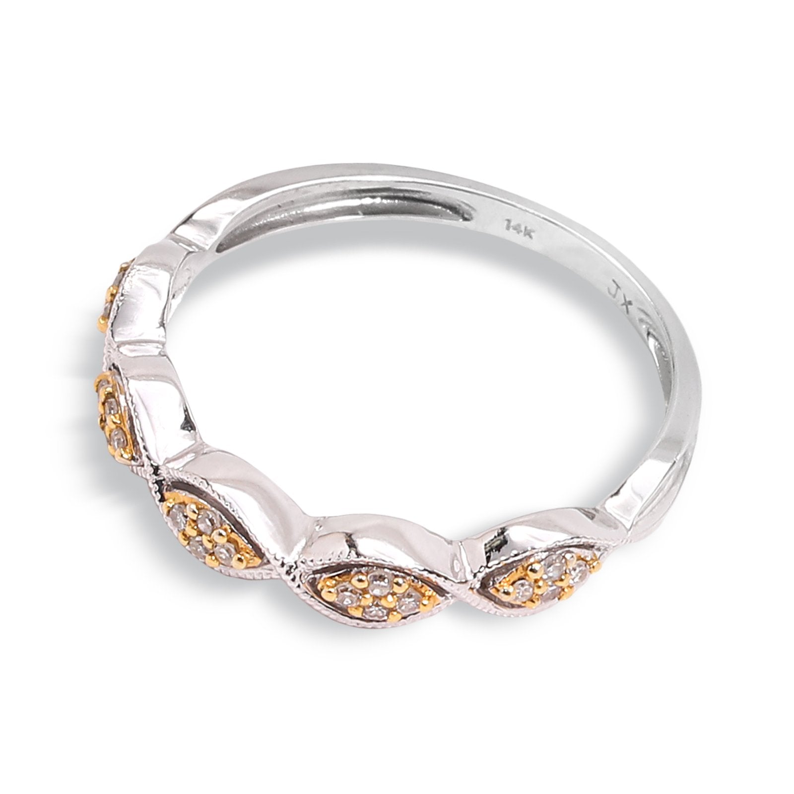 White and Yellow Gold Ring setting with 20 Round Diamonds, 14k