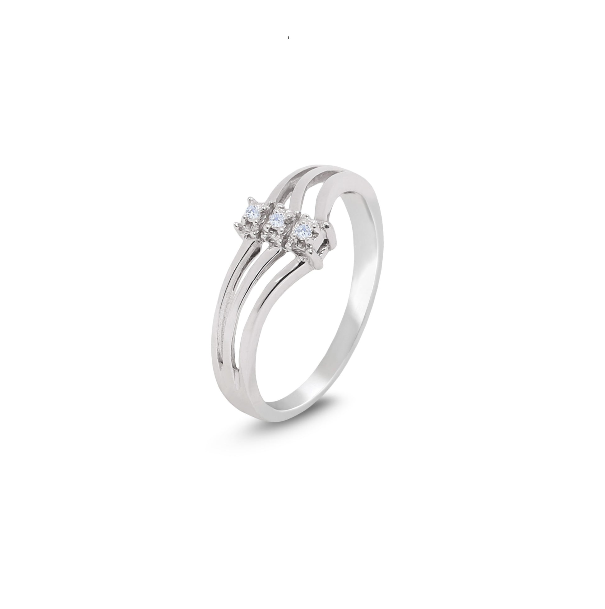 10K White Gold Triple Shoulder Diamond Ring