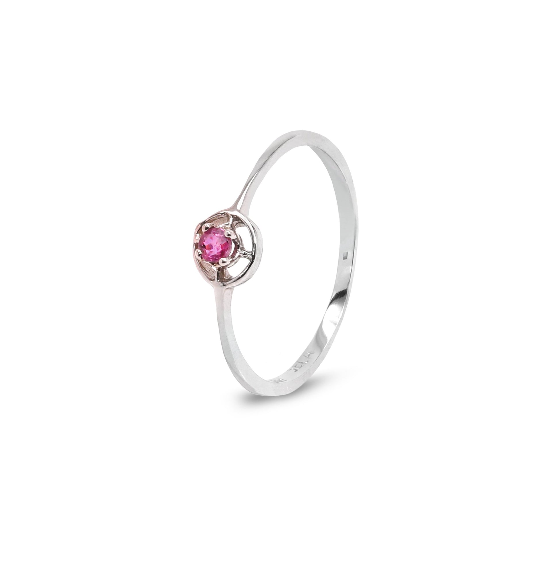 14K White Gold Circle with Ruby Ring