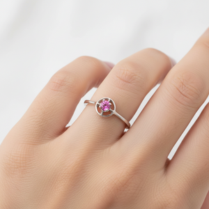 14K White Gold Circle with Ruby Ring
