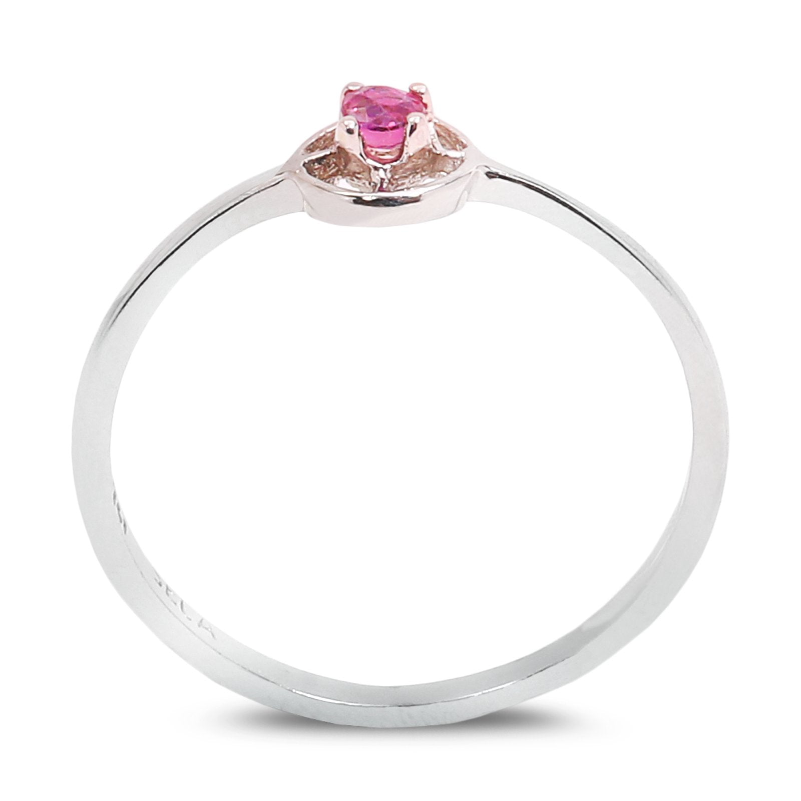 White Gold Ring with Small Circle and Ruby, 14k
