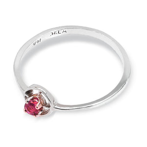 White Gold Ring with Small Circle and Ruby, 14k