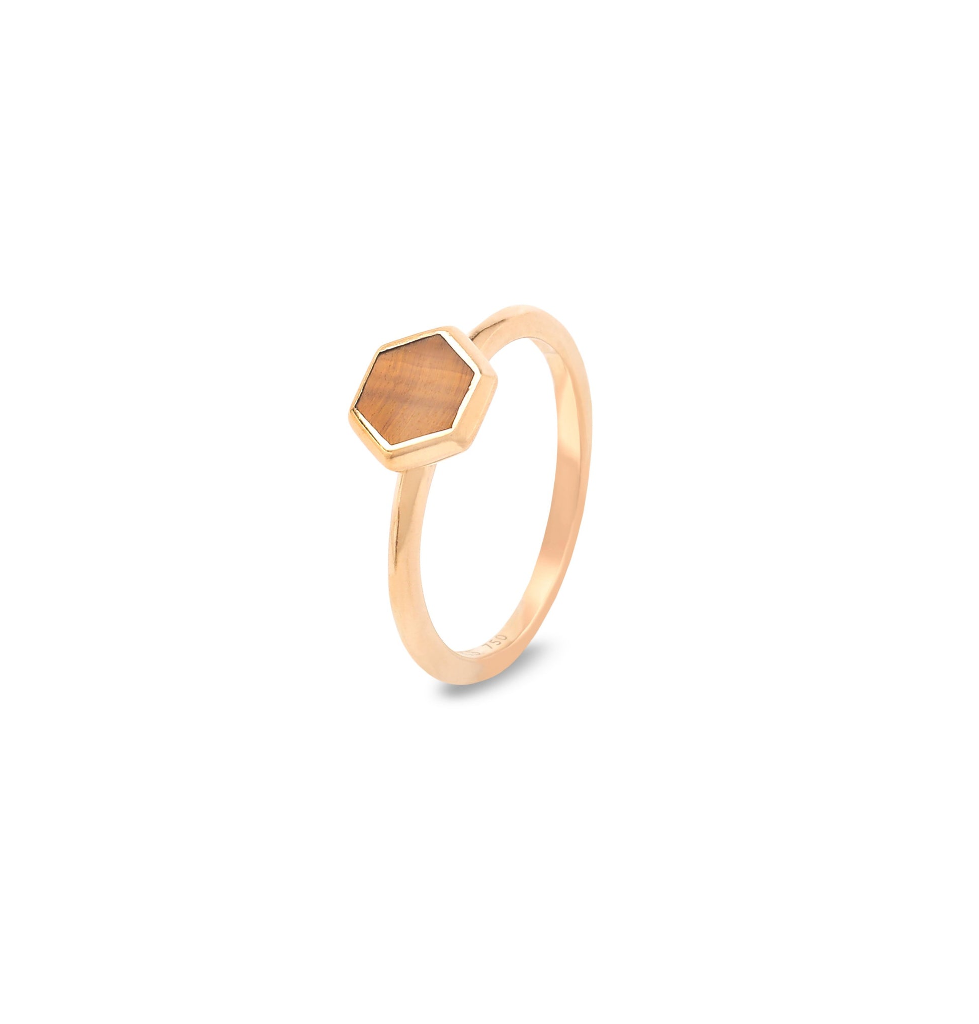 18K Yellow Gold Ring with Hexanol Design Tiger Eyes Stone