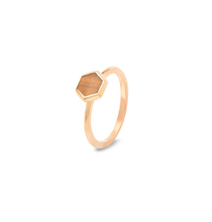 18K Yellow Gold Ring with Hexanol Design Tiger Eyes Stone