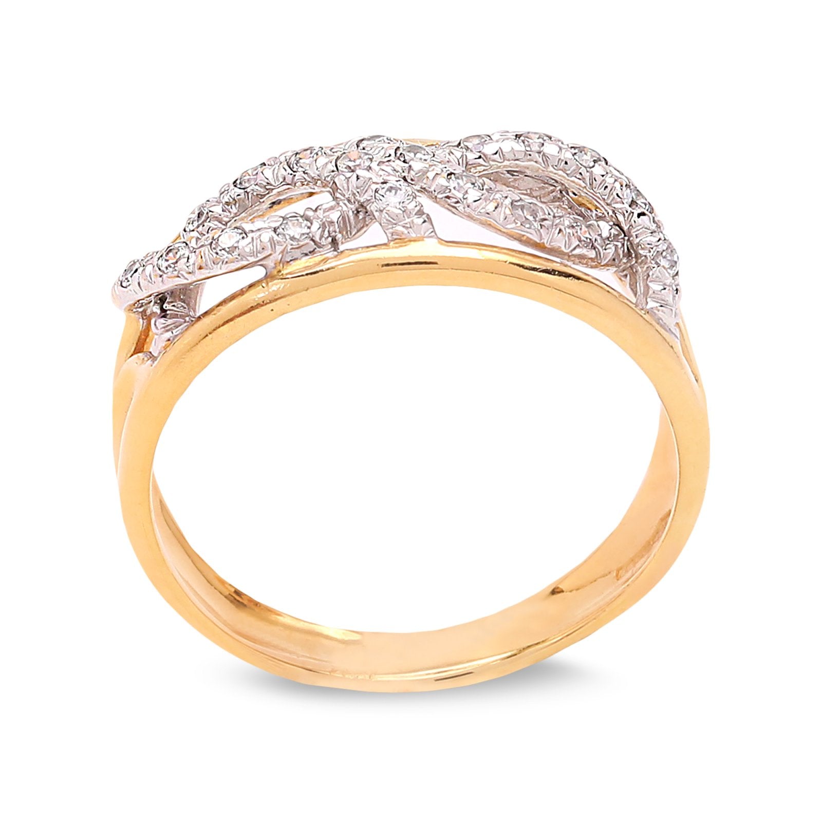 Two-tones Yellow And White Gold Infinity Style setting with 20 Diamond Ring. TDW: 0.15ct, SI, GH, 18k