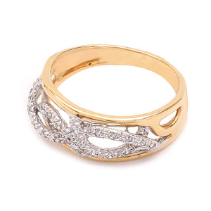 Two-tones Yellow And White Gold Infinity Style setting with 20 Diamond Ring. TDW: 0.15ct, SI, GH, 18k