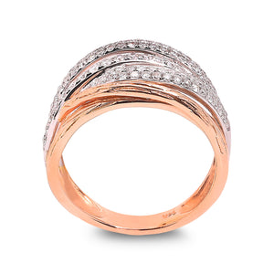 Two-tones Rose and White Gold Multi Row Pavé Setting Diamond Ring. 97 Round Diamonds. TDW: 1.02ct, 14k , VS EF
