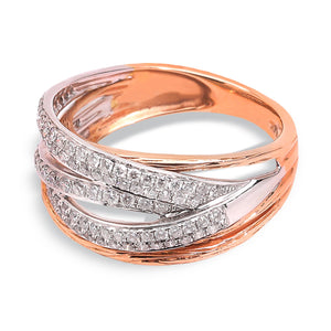 Two-tones Rose and White Gold Multi Row Pavé Setting Diamond Ring. 97 Round Diamonds. TDW: 1.02ct, 14k , VS EF