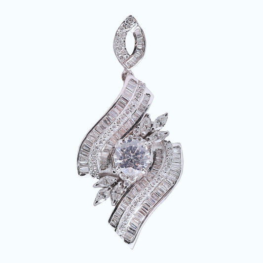 Radiance in Motion: The Diamond Flame Pendant setting Diamonds and CZ. 18k, Centre: 1.5ct CZ, TDW: 3.5ct, VS2-SI1, FG.