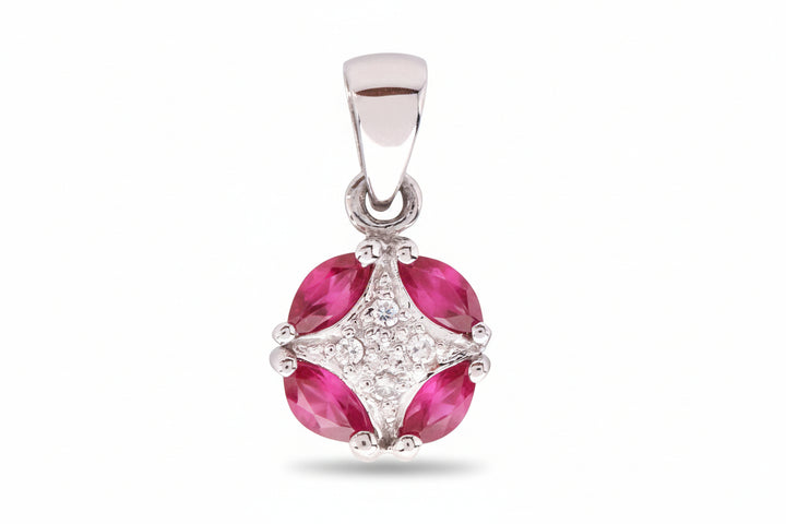 10K White Gold Pendent set with Four Rubies and Four Round diamonds