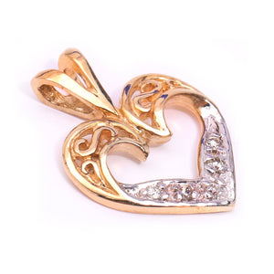 Yellow Gold Heart Pendent set with 5 Round Diamond, TDW: 0.05ct,  10k