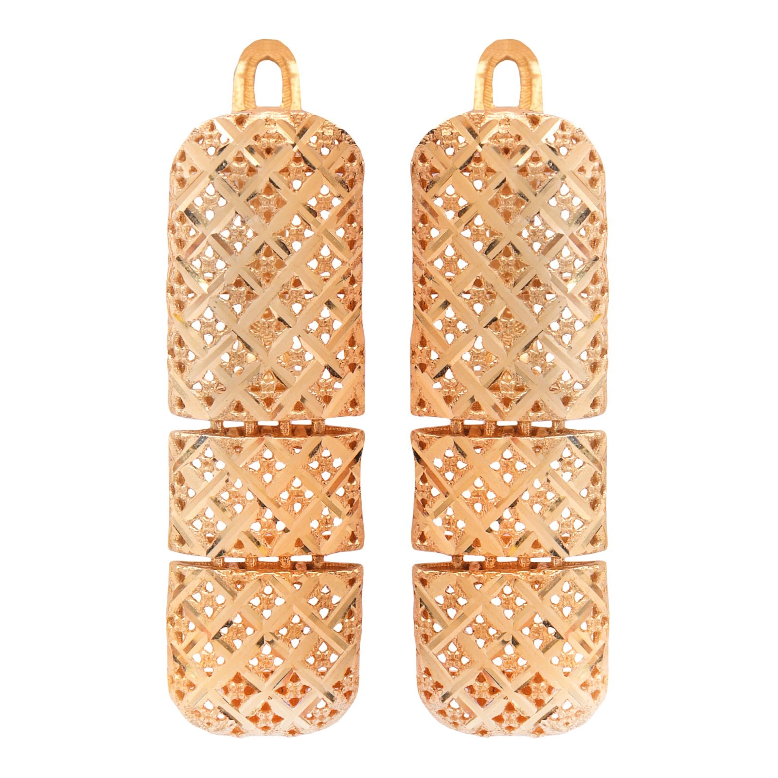 Yellow gold long earrings with Three Rectangle links, 18k, 2.28gr