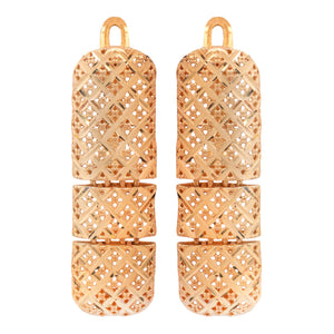 Yellow gold long earrings with Three Rectangle links, 18k, 2.28gr