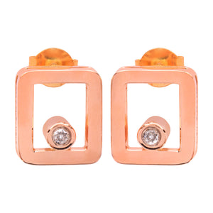 Framed Light: The Rose Gold Illusion Studs Earrings, 18k, Set with one Round Diamonds. TDW: 0.02ct