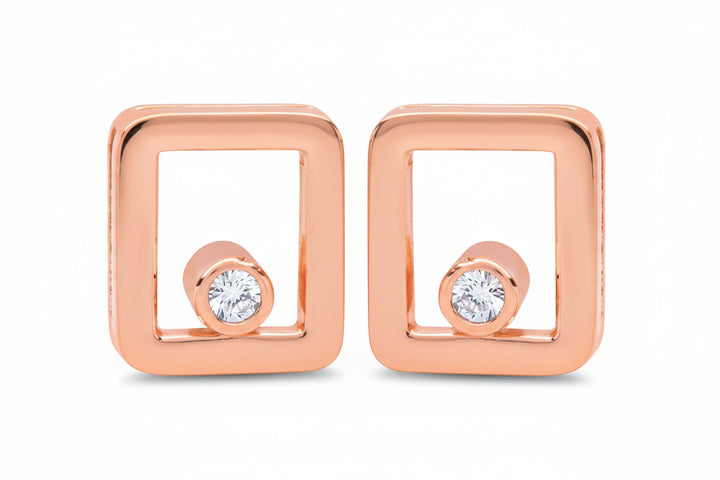 18K Rose Gold Open Square Diamond Stud Earrings