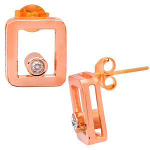 Framed Light: The Rose Gold Illusion Studs Earrings, 18k, Set with one Round Diamonds. TDW: 0.02ct