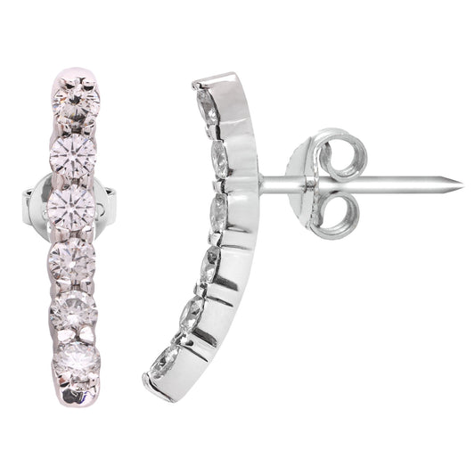 18K White Gold Diamond Curved Climber Earrings. TDW: 0.42ct VS EF