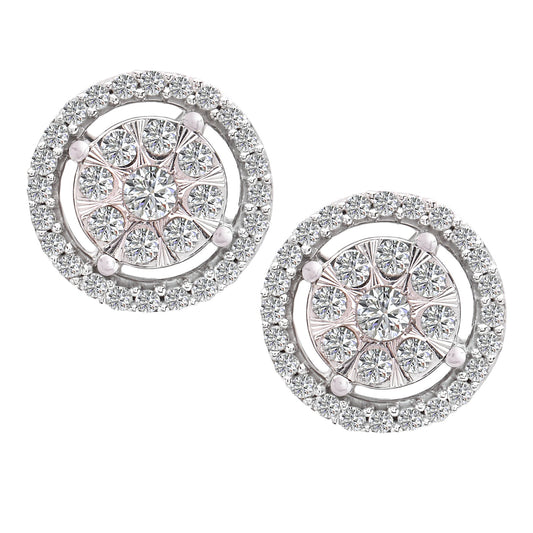 White Gold Cluster Halo Diamond Earrings. TDW: 0.50ct, 10K , HI, I