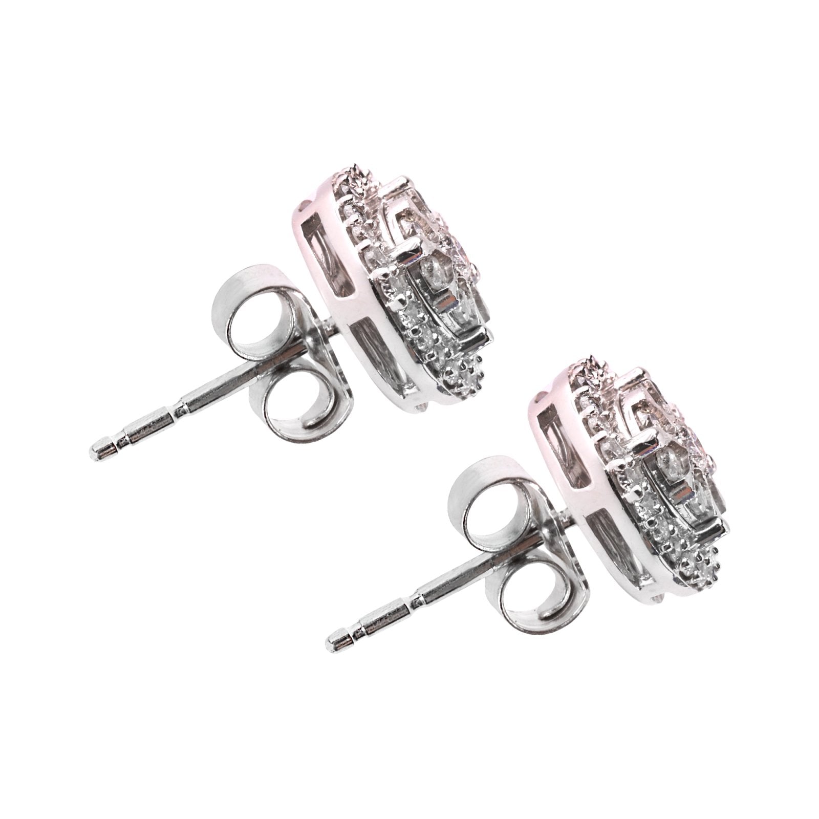 White Gold Cluster Halo Diamond Earrings. TDW: 0.50ct, 10K , HI, I