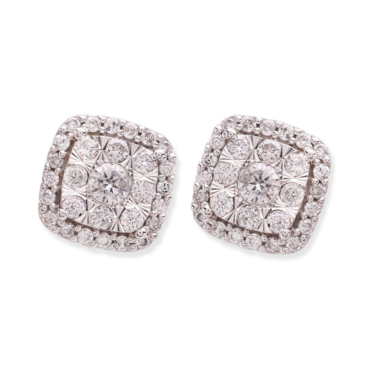 White Gold Cluster Halo Cushion Shape Diamond Earrings. TDW: .63ct,  SI, I, 14K