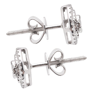 14K White Gold Flower Style Diamond Earrings with Screw Backing. TDW: 0.63ct