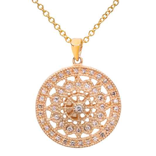 EFFY Yellow Gold Diamond Milgrain Mandala Pendant Necklace with 47 Round Diamonds, 14k, TDW: 0.25ct - Resale