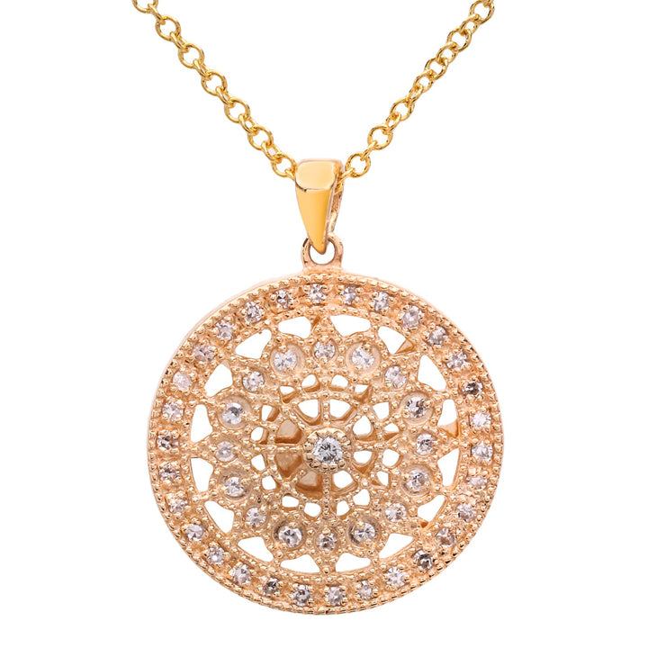 14K EFFY Yellow Gold Diamond Milgrain Mandala Pendant Necklace. TDW: 0.25ct – Resale