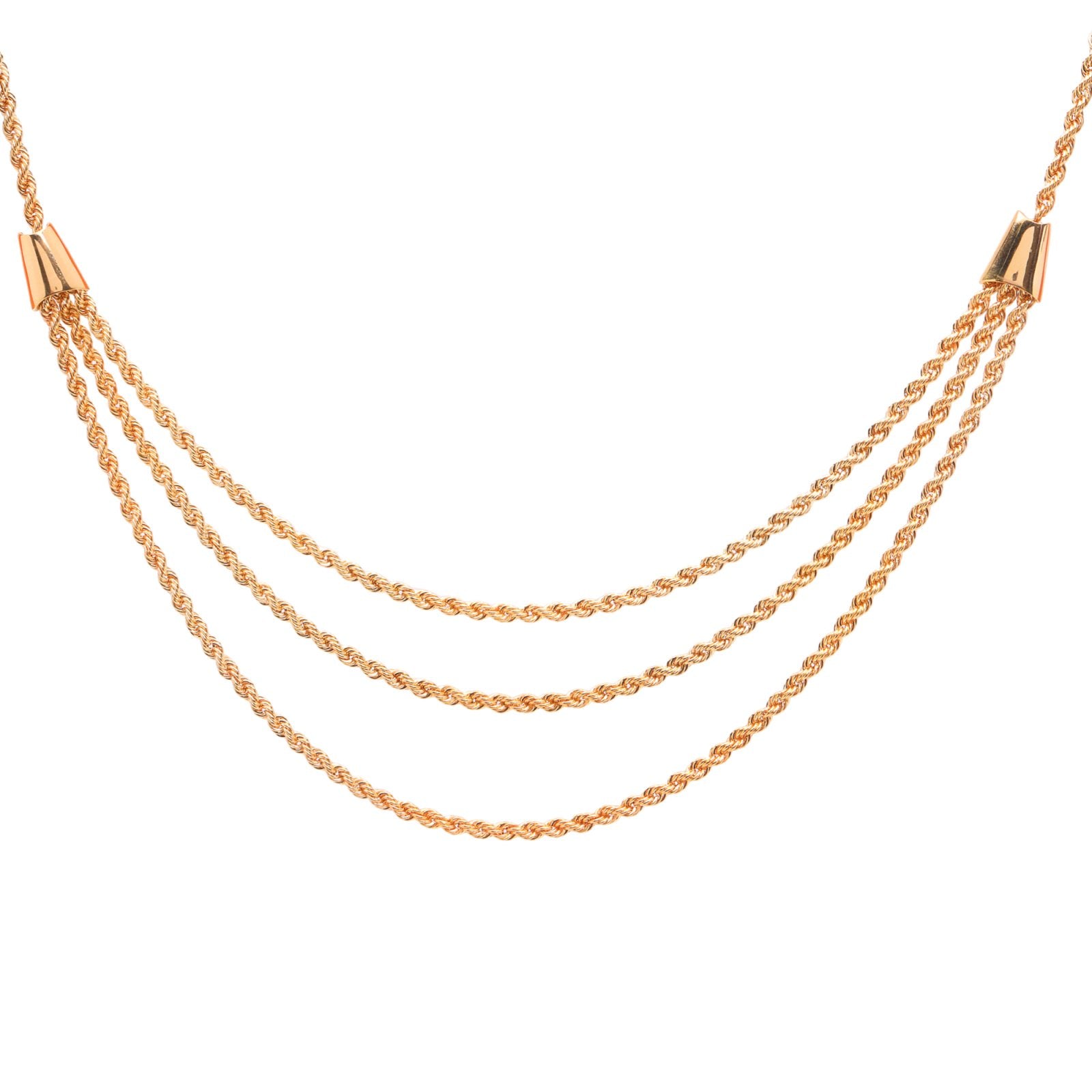 Yellow Gold Three rows Necklace, Rope Link, 18k, 9.41gr
