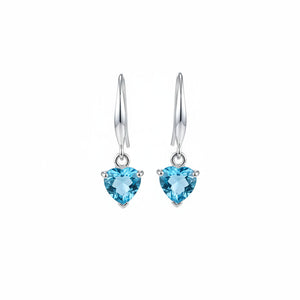 10K White Gold Heart Shaped Blue Topaz Dangle Earrings