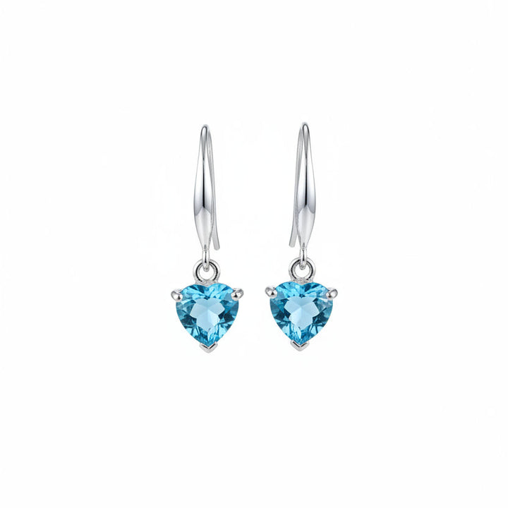 10K White Gold Heart Shaped Blue Topaz Dangle Earrings