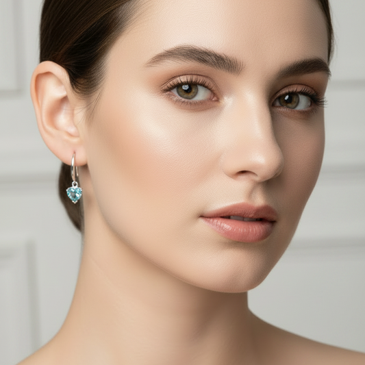 10K White Gold Heart Shaped Blue Topaz Dangle Earrings