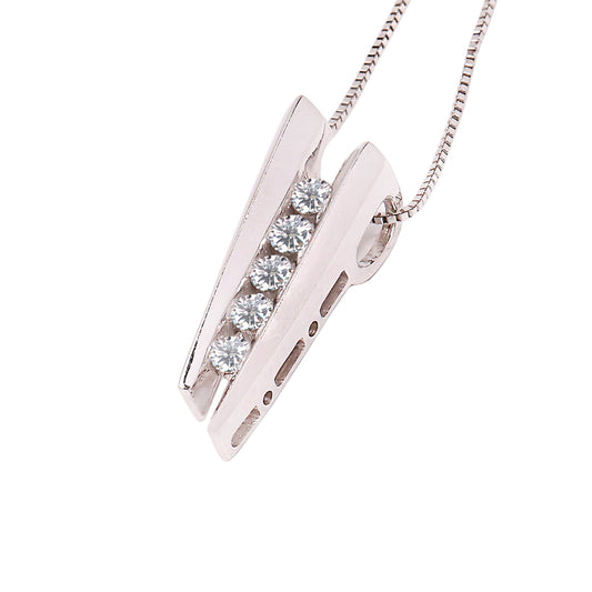 White Gold Diamonds Necklace setting with Five Natural Diamonds in Row, 14k.TDW: 0.25ct Clarity: VS1-2