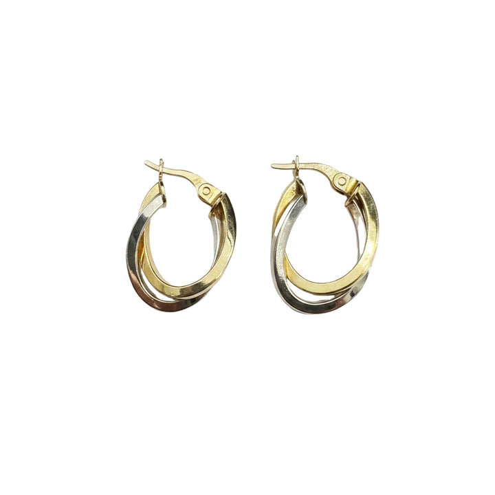 18k Two-Tone Gold Twisted Hoop Earrings