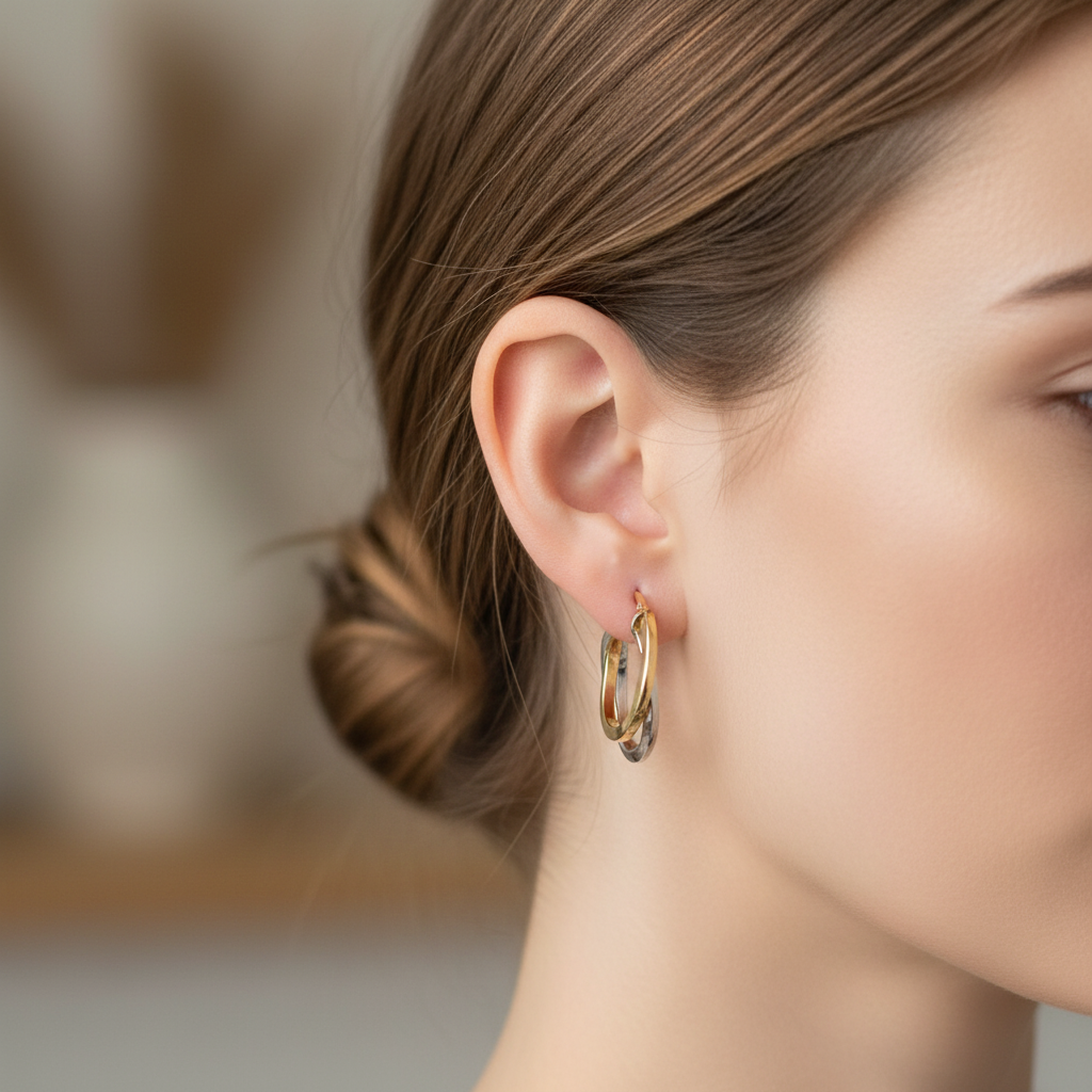 18k Two-Tone Gold Twisted Hoop Earrings