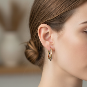 18k Two-Tone Gold Twisted Hoop Earrings