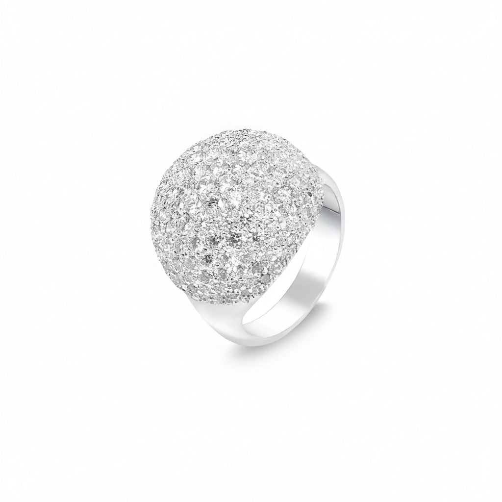 18K White Gold Pavé Paved Diamond Dome Ring
