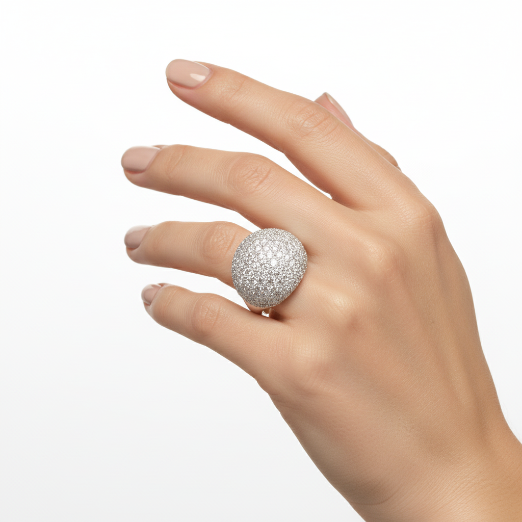 18K White Gold Pavé Paved Diamond Dome Ring. TDW:3.00ct VS – SI GH