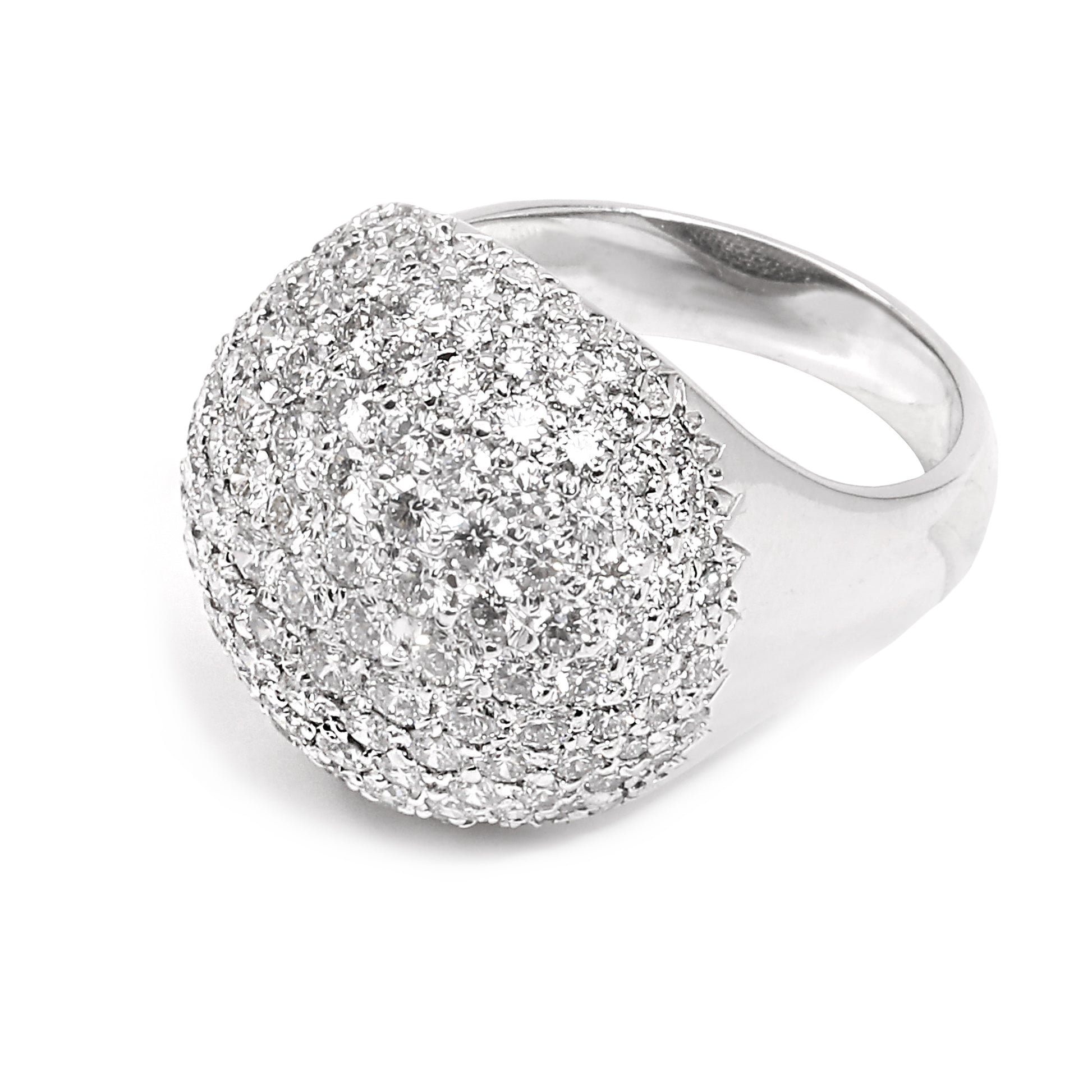 White Gold Pavé Paved Diamond Dome Ring. 18k, TDW:3ct, VS-SI,  GH