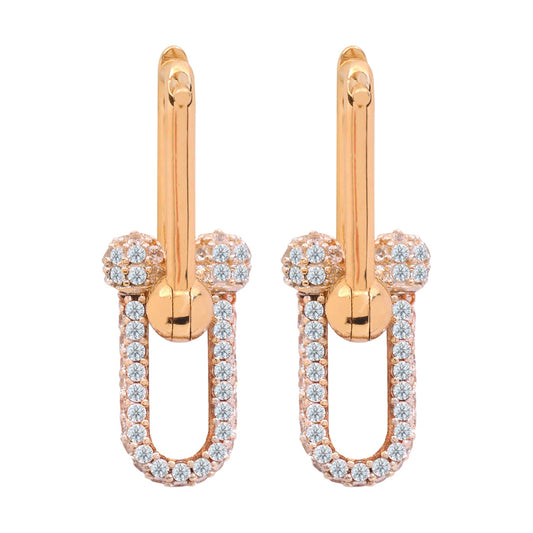 Yellow Gold CZ Hardware U Link Earrings. 18k, 5.5gr