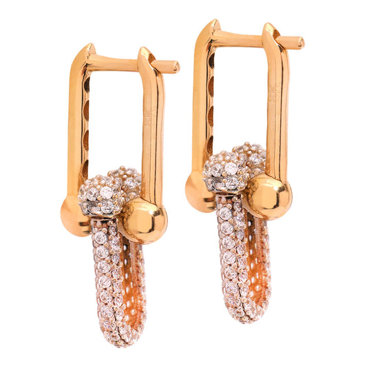 Yellow Gold CZ Hardware U Link Earrings. 18k, 5.5gr